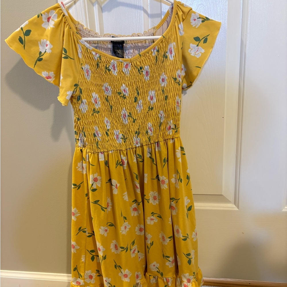 Zunie Yellow Floral Smocked Flutter Dress